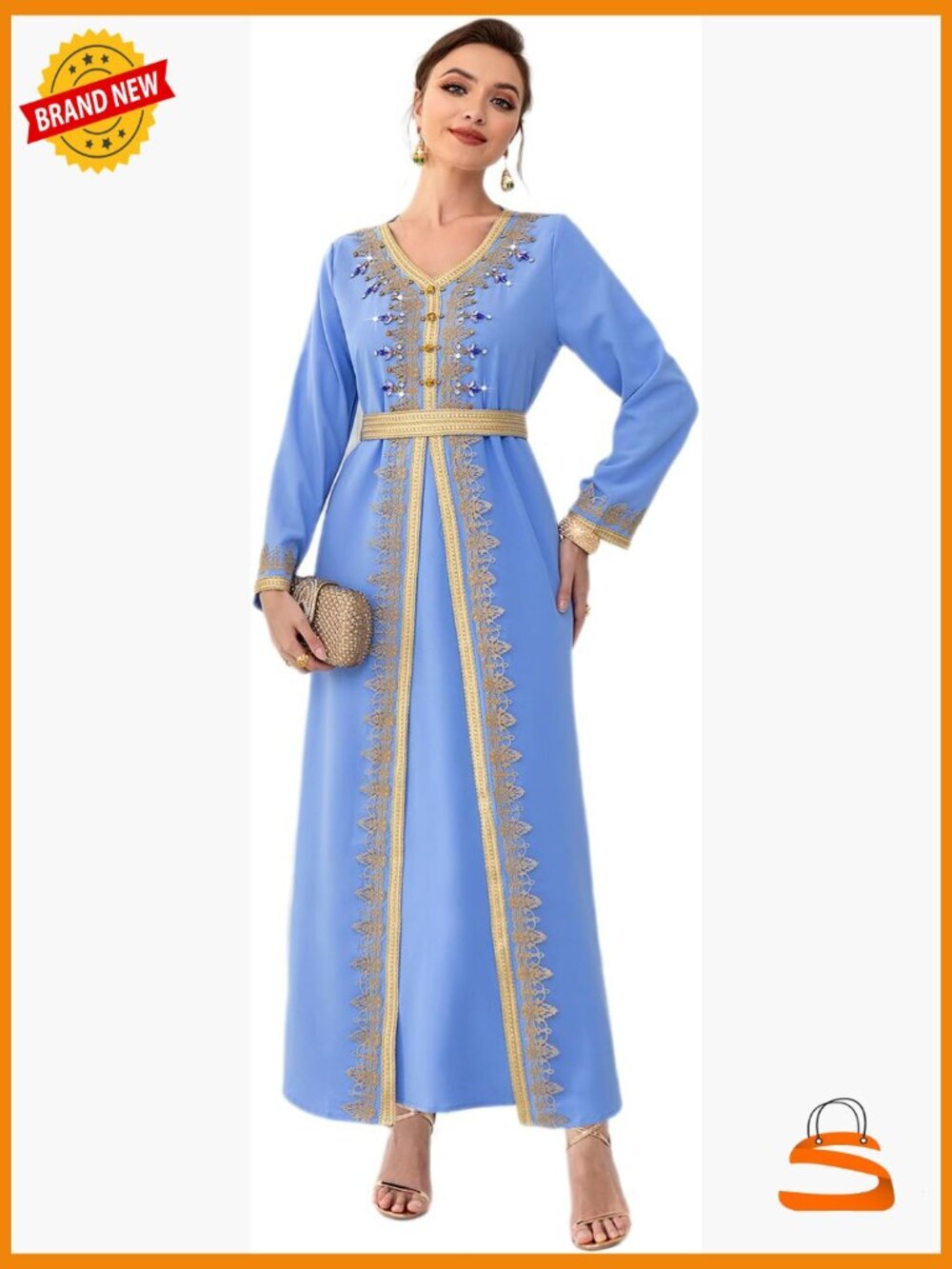 Lace Maxi Dress V-Neck Long Sleeve Kaftan Ankle Length Loose Fit Wedding Guest